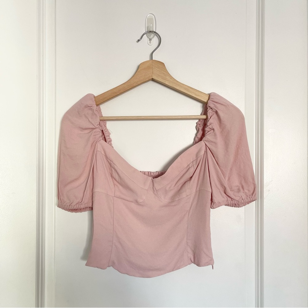 Aritzia Pink Puff Sleeve Sweetheart Neck Blouse